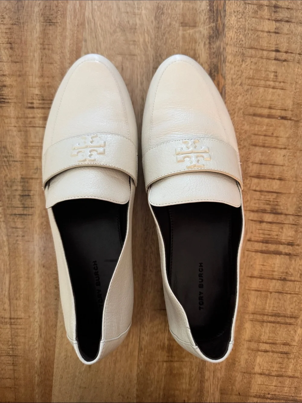 Tory Burch Light Cream Leather Slip-On Ballet Loafers for Women NEW